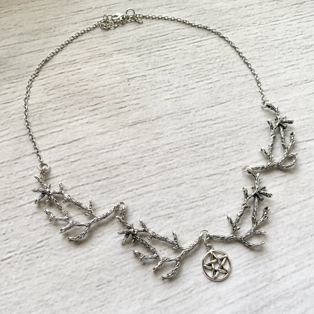 Witchy Tree Branch & Pentagram Necklace